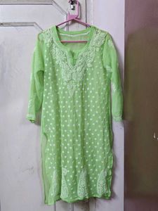 Lucknow Chikankari Handwork Embroidery Green Kurta