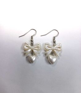 Trendy Handmade Pearl Bow Earrings with Heart
