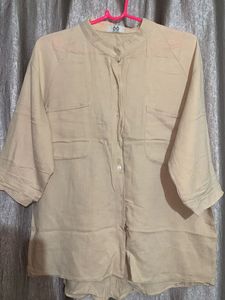 Beige Linen Blend Blouse