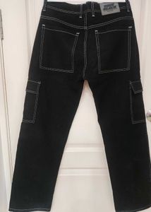 Black Cargo Pants with White Stitching
