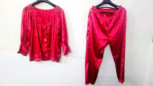 3XL Red Satin Night Suit