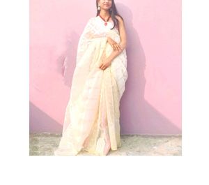 Elegant White & Gold Saree
