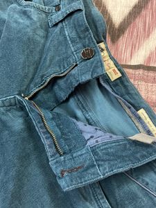 Basics Navy Blue Denim Corduroy Trousers Size 36