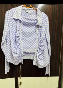 Only Checkerboard Top & Cardigan Set