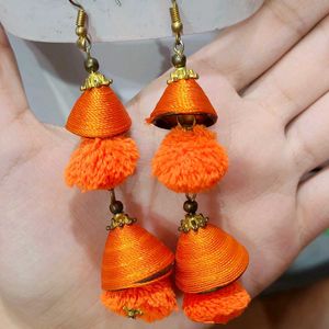 Orange Rajasthani Tassel Earrings