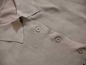 Beige Knit Polo Shirt for Women