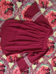 Maroon Top with Lace Sleeves