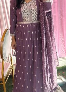 Elegant Purple anarkali kurti with embroided dupat