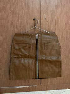 Leather Skirt Coffee Elegant Brown