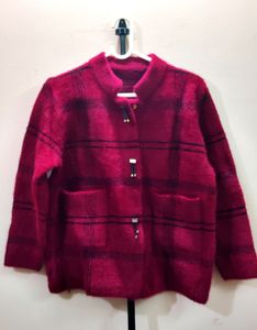 imported luxury berry plaid women&#39;s cardigan/jacke