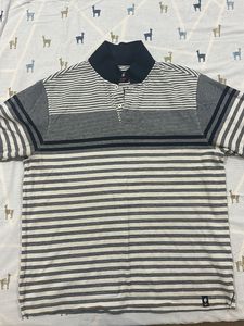 White Navyblue Stips Tshirt For Men