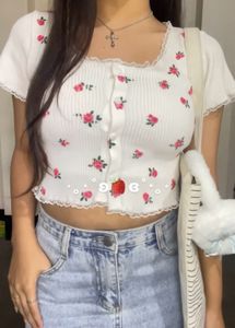Aesthetic Rose Printed🌹lace Crop Top