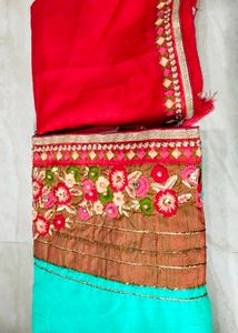 Green Heavy Work Saree With Blouse +, Mehndi Gree