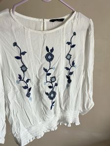 Floral Embroidered White Blouse