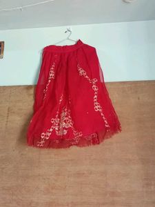Red Ethnic Skirt with Embellishments