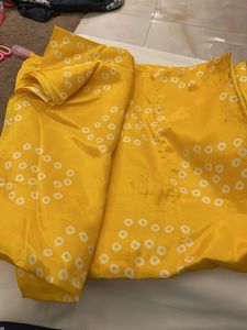 Yellow Bandhani Sari with Red Blouse