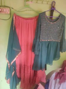Teal & Coral Embellished Outfit