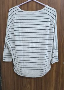 Trendy Striped White &amp; Black Full Sleeve CottonTop