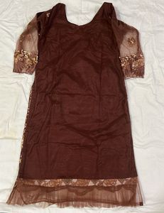 Elegant Brown &amp; Gold Embellished Pakistani Suit