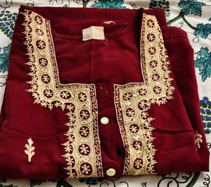 Burgundy Tunic with Gold Embroidery
