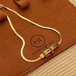 Gold Herringbone Belt Buckle Necklace
