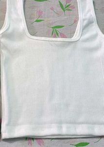 White Ribbed Cropped Tank Top