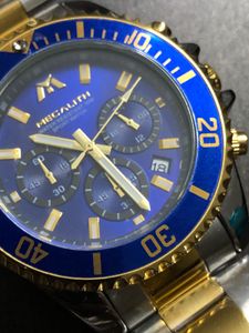 Megalith Men&#39;s Blue and Gold Chronograph Watch