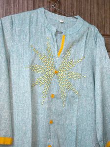 Embroidery Work Collar Neck Kurta With Front Open