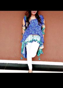 Designer High Low Bandhani Kurti