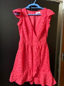 Coral Ruffle Mini Dress