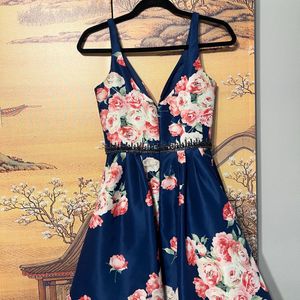 Sherri hill Navy Blue Printed Dress