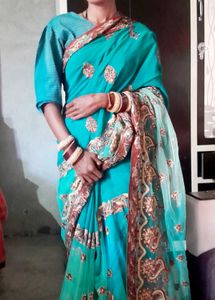 Elegant Blue Embroidered Saree