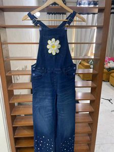 Denim Jumpsuit with Flower Applique