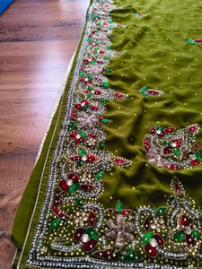 mehandi Green heavy handwork Saree
