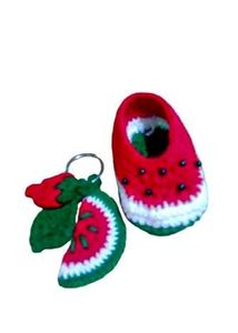 Crochet Watermelon Baby Booties & Keychain