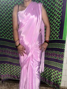 Pink crepe saree