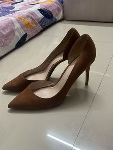 Mango Brown Suede Pointed Toe Heels