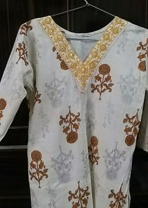 Floral Print Top with Embroidered Neckline