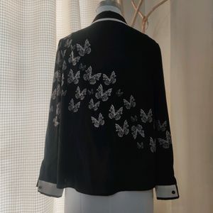 Butterfly Print Button-Up Shirt