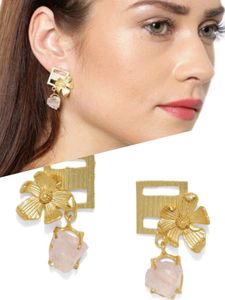 Zaveri Pearls Statement Earrings and Ring set with Druzy Stone