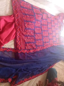 Red &amp; Navy Embroidered Kurti