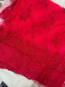 Red Embroidery Net Saree