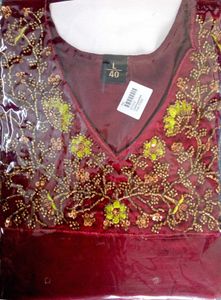 Maroon Aari work Embroidered Anarkali Kurta