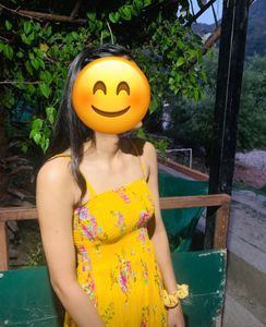 Yellow Floral Print Beach Dress