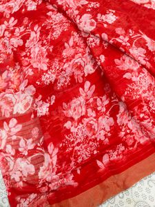 Red Floral Print Saree