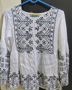 White Embroidered Peasant Blouse