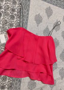 Women Pink Layered Strappy Neck Tie Crop Top