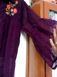 Embroidered Purple Sheer Top