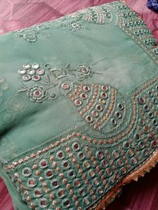 Blue Embroidered Saree with Blouse