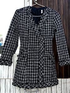 ZARA Houndstooth Tweed Mini Dress
